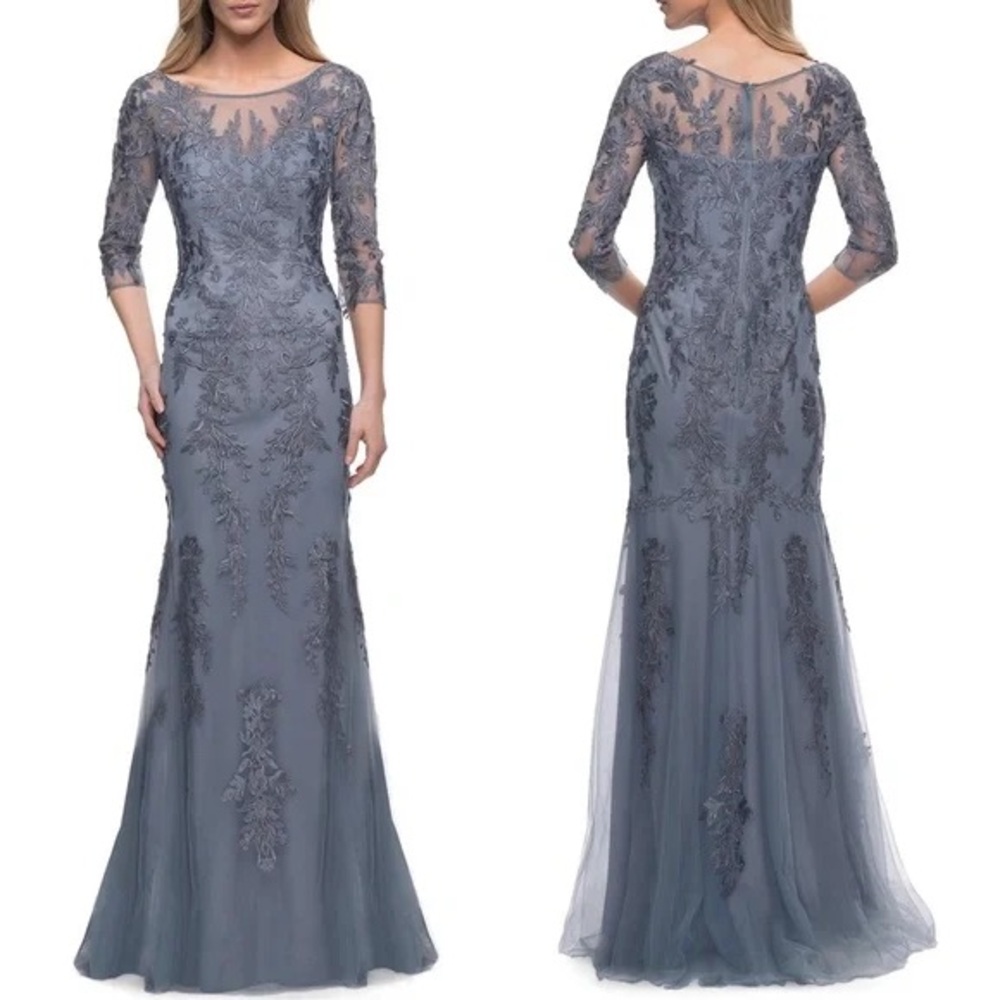 La Femme Elegant Lace Evening Gown